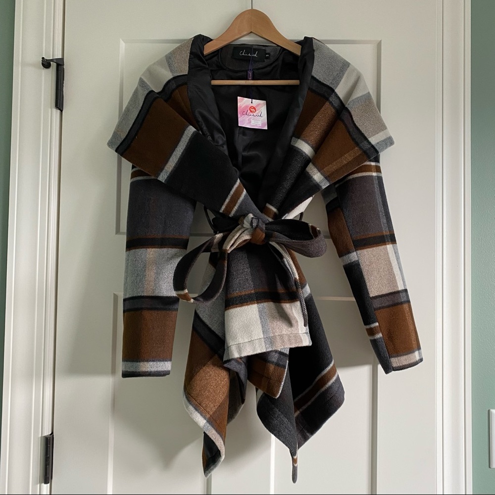 NWT Plaid Chicwish Tie Waist Jacket - Small